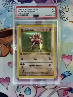 1st Edition Shadowless Base Set Hitmonchan Holo 7/102 Pokemon 1999🔥PSA 3 MP + - Image 1