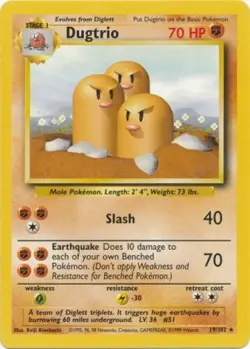1x Dugtrio - 19/102 - Rare - Unlimited Edition Moderately Played Pokemon G1 - Ba - Image 1