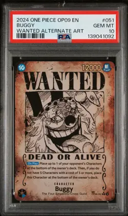2024 ONE PIECE OP09-EMPERORS IN THE NEW WORLD WANTED ALTERNATE ART BUGGY PSA 10 - Image 1