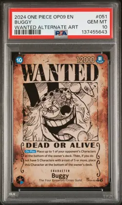 2024 ONE PIECE OP09-EMPERORS IN THE NEW WORLD WANTED ALTERNATE ART BUGGY PSA 10 - Image 1