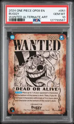 2024 ONE PIECE OP09-EMPERORS IN THE NEW WORLD WANTED ALTERNATE ART BUGGY PSA 10 - Image 1