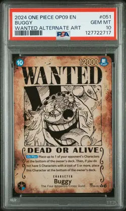 2024 ONE PIECE OP09-EMPERORS IN THE NEW WORLD WANTED ALTERNATE ART BUGGY PSA 10 - Image 1