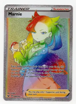 Pokemon Card - Marnie (Rainbow) Sword & Shield Base Set 208/202 Secret Rare - NM - Image 1