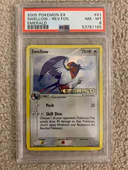 Pokemon 2005 EX Emerald Swellow Reverse Holo Uncommon #41 PSA 8 - Image 1