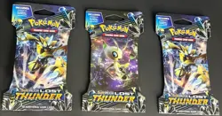 Pokemon SUN & MOON LOST THUNDER THREE Factory Sealed Unopened Booster Pack Lot - Image 1