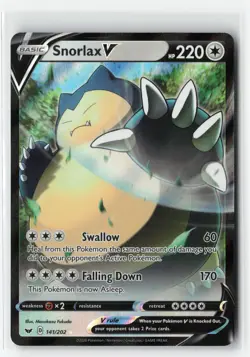 SNORLAX V 141/202 SWORLD SHIELD BASE SET POKEMON TCG NM - Image 1