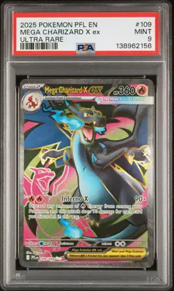 2025 POKEMON PFL EN-PHANTASMAL FLAMES ULTRA RARE #109 MEGA CHARIZARD X EX PSA 9 - Image 1
