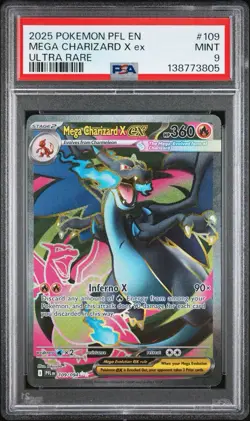 2025 POKEMON PFL EN-PHANTASMAL FLAMES #109 MEGA CHARIZARD X EX ULTRA RARE PSA 9 - Image 1