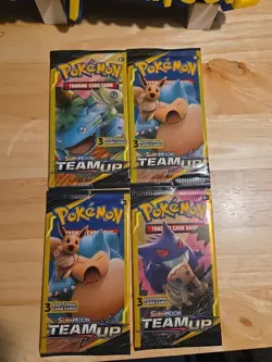 Pokemon Sun and Moon Team Up 3 Card Mini Packs Lot of 4+ Random Tin - Image 2
