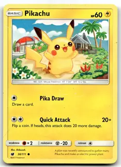 Pikachu 30/111 SM - Crimson Invasion Common Normal Pokemon TCG HP - Image 1