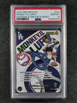 2025 One Piece MONKEY D. LUFFY EB02-010 Dodgers X One Piece Night ENG PSA 10 - Image 1