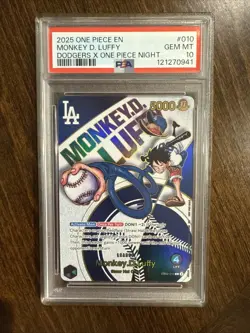 Monkey D. Luffy Dodgers x One Piece 2025 Night Series PSA 10 Gem MT #010 Leader - Image 1
