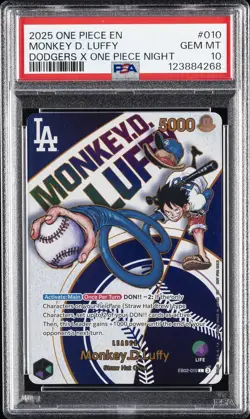 2025 ONE PIECE PROMOS DODGERS X ONE PIECE NIGHT #010 MONKEY D. LUFFY PSA 10 - Image 1