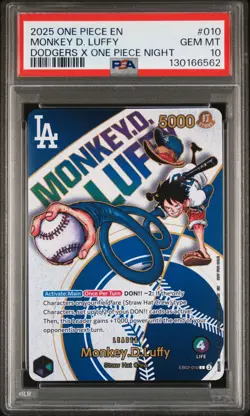 2025 ONE PIECE PROMOS DODGERS X ONE PIECE NIGHT #010 MONKEY D. LUFFY PSA 10 - Image 1