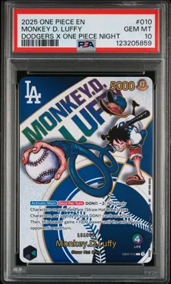 2025 ONE PIECE PROMOS DODGERS X ONE PIECE NIGHT #010 MONKEY D. LUFFY PSA 10 - Image 1
