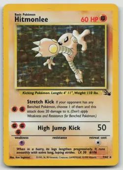 Hitmonlee 7/62 Pokemon Fossil Holo Rare WOTC Vintage Card English MP Unlimited - Image 1