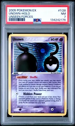 2005 POKEMON EX UNSEEN FORCES #U/28 UNOWN-HOLO PSA 7 - Image 1