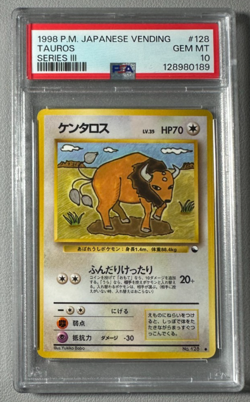 1998 Pokemon Japanese Vending Series III 3 #128 Tauros PSA 10 Graded Card - Image 1