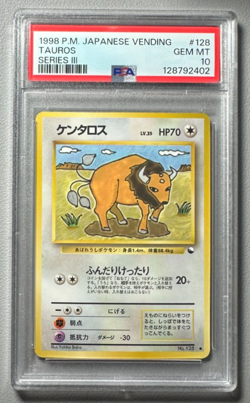 1998 Pokemon Japanese Vending Series III 3 #128 Tauros PSA 10 Graded Card - Image 1