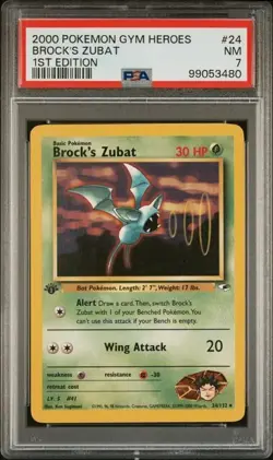 TCG 2000 Pokemon GYM HEROES Non-Holo 1ST Edition Card BROCK'S ZUBAT # 24 PSA 7 - Image 1