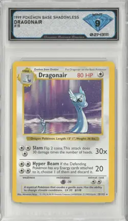 1999 Pokemon Base Shadowless DRAGONAIR #18/102 💎 DSG 9 Mint - Image 1