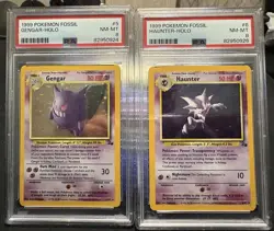 1999 Pokemon Fossil Gengar Holo #5 and Haunter Holo #6 both graded PSA 8 - Image 1