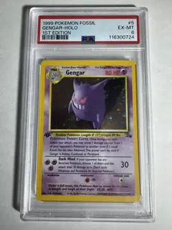 1999 POKEMON FOSSIL 1ST EDITION #5 GENGAR-HOLO PSA 6 EX-MINT - Image 1