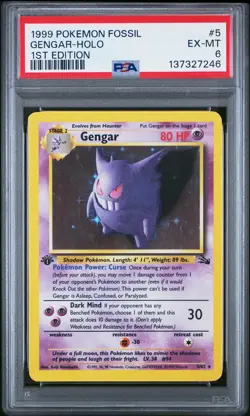1999 POKEMON FOSSIL 1ST EDITION #5 GENGAR-HOLO PSA 6 - Image 1