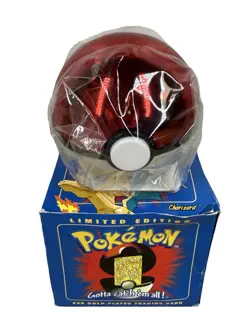 1999 Pokemon Burger King Charizard 23K Gold Plated Card & SEALED Pokeball BLUE - Image 1
