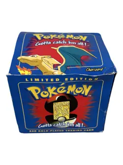 1999 Pokemon Burger King Charizard 23K Gold Plated Card & SEALED Pokeball BLUE - Image 2