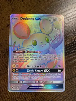 Pokemon TCG Dedenne GX Holo Secret Rare Card Unbroken Bonds 219/214 Rainbow - Image 1
