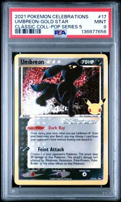 Pokemon TCG Umbreon 17/17 Gold Star Celebrations Classic Collection PSA 9 - Image 1
