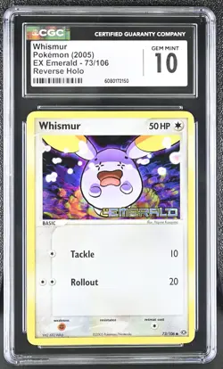 CGC 10 GEM MINT Whismur 2005 EX Emerald 73/106 Reverse Holo Stamped Pokemon Card - Image 1