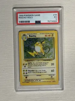 Pokemon 1999 TCG Raichu Holo Rare Card Base Set 14/102 PSA 5 - Image 1