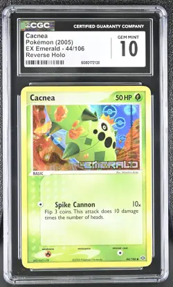 CGC 10 GEM MINT Cacnea 2005 EX Emerald 44/106 Reverse Holo Stamped Pokemon Card - Image 1