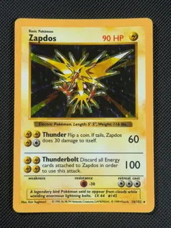 Zapdos 16/102 SHADOWLESS Pokemon Card WOTC Base Set Holo Rare - Image 1