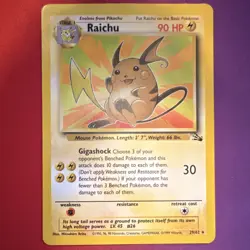 Pokemon Raichu 29/62 Fossil Unlimited Rare Stage 1 Regular HP90 English Card - Image 1