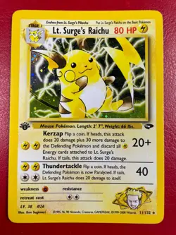Lt. Surge's Raichu 11/132 Gym Challenge Holo First Edition Pokemon Card - Image 1