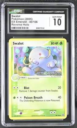 CGC 10 GEM MINT Swalot 2005 EX Emerald 40/106 Reverse Holo Stamped Pokemon Card - Image 1