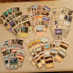 100+ Basic Lands Plains island swamp mountain forest White Bordered OLD HP /used - Image 1