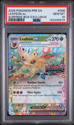 PSA 10 Leafeon ex #006 Pokemon Prismatic Evolution Stamp Surprise Box Exclusive - Image 1