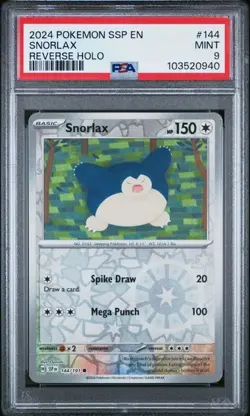2024 POKEMON SSP EN #144 SNORLAX REVERSE HOLO PSA 9 SURGING SPARKS POP 37 - Image 1