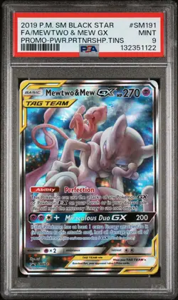 2019 POKEMON SM BLACK STAR PROMO #SM191 FULL ART/MEWTWO & MEW GX PSA 9 - Image 1