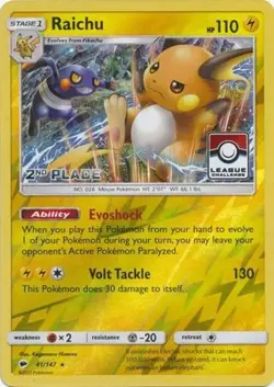 Raichu - 41/147 - 2nd Place Reverse Holo Pokemon League League Challenge Promo - - Image 1