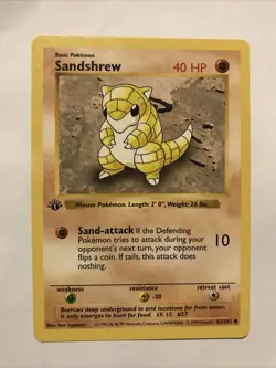 Pokemon TCG Sandshrew Base Set 62/102 Regular 1st Edition Shadowless Card - Image 1