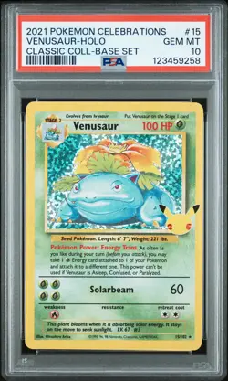 PSA 10 Venusaur 15/102 Celebrations Classic Collection Holo Pokemon Card - Image 1