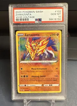 PSA 10 ZAMAZENTA #102 Amazing Rare - 2020 POKEMON SWSH VIVID VOLTAGE 102/185 - Image 1
