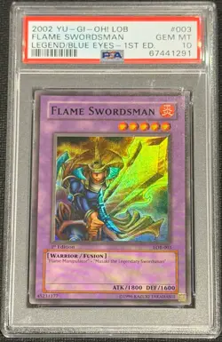 Yugioh 2002 Flame Swordsman 1st Edition Legend of Blue-Eyes PSA 10 LOB-003 - Image 1