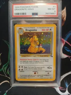 Pokemon Fossil Dragonite Holo Unlimited PSA 8 4/62 - Image 1