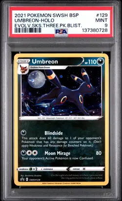 2021 POKEMON SWSH BLACK STAR PROMO #129 UMBREON-HOLO PSA 9 - Image 1
